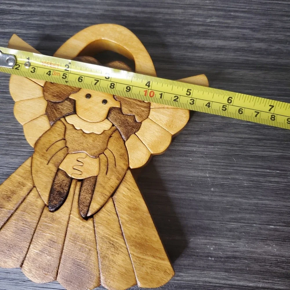 Hand Crafted Wooden Angel‎ Halo 3D Plaque Wall Hanging Religious Decoration 6.5